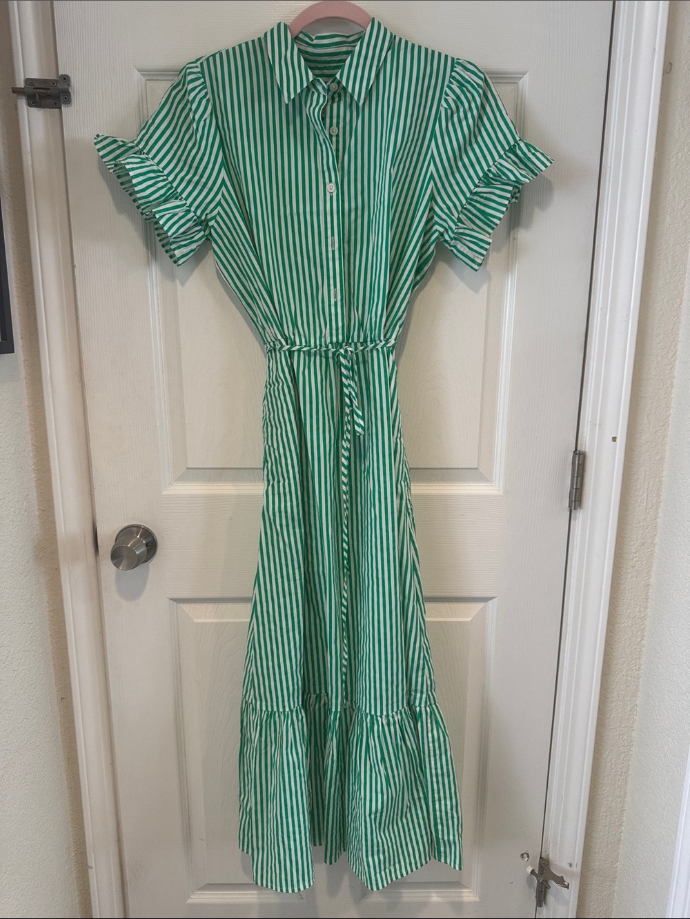 J. Crew Green and White Striped Maxi Dress 6